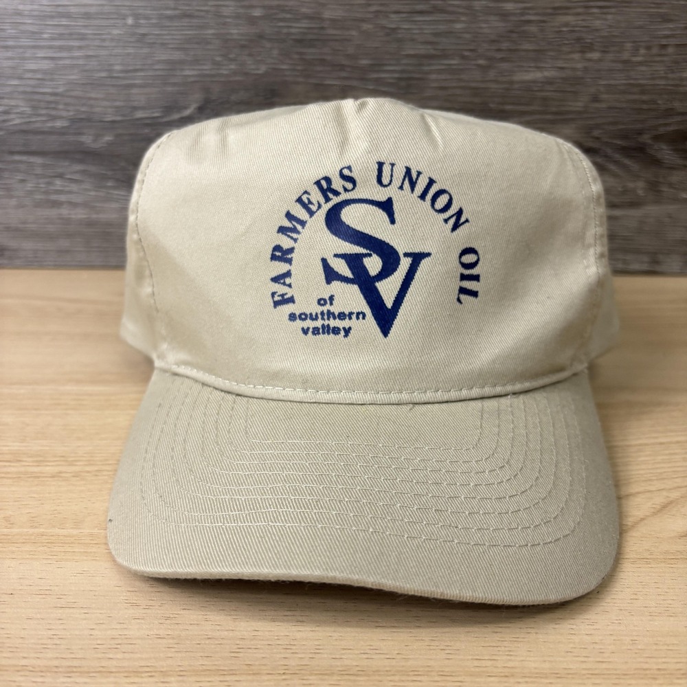 Farmers Union Oil Hat Cap Snap Back Beige Advertising Southern Valley Mens